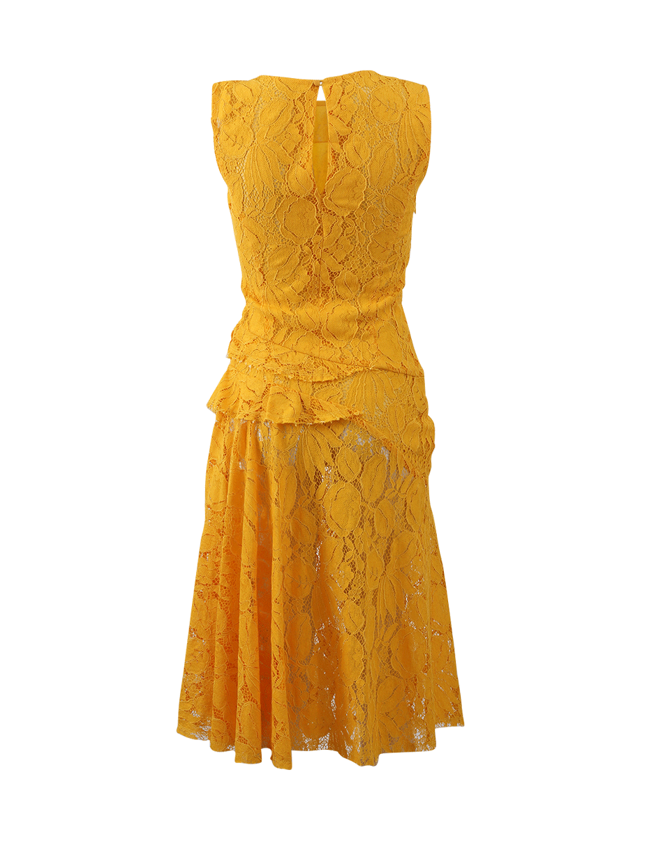OSCAR DE LA RENTA-Gathered Waist Lace Dress-
