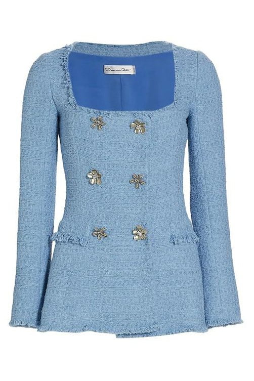 OSCAR DE LA RENTA-Double Breasted Tweed Jacket-TANZANTE