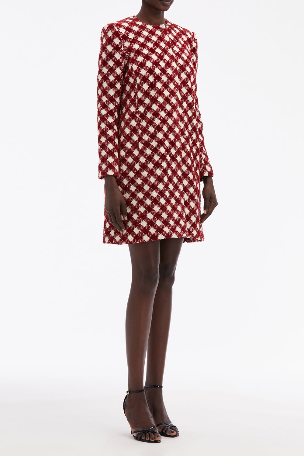 OSCAR DE LA RENTA-Three Quarter Sleeve Check Jacket-