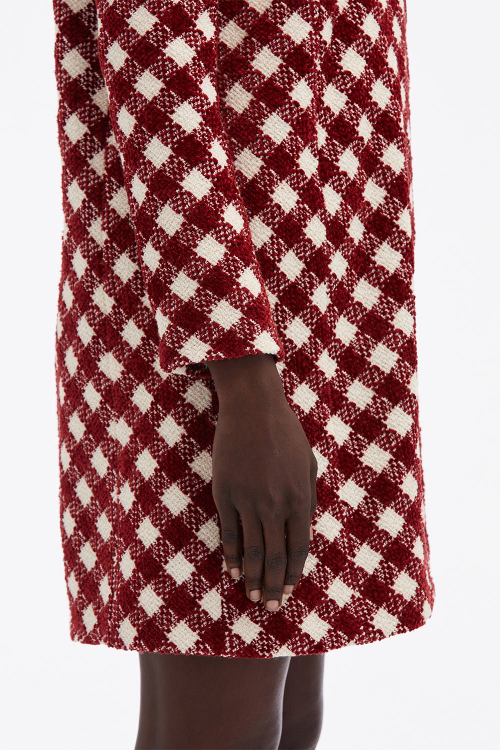 OSCAR DE LA RENTA-Three Quarter Sleeve Check Jacket-