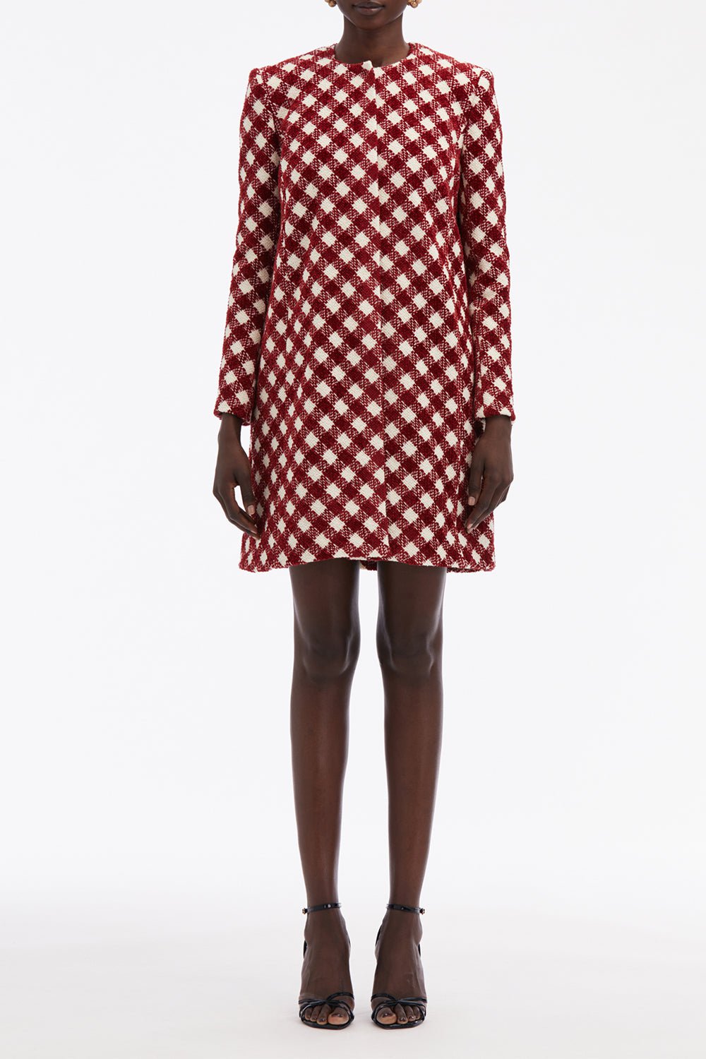 OSCAR DE LA RENTA-Three Quarter Sleeve Check Jacket-