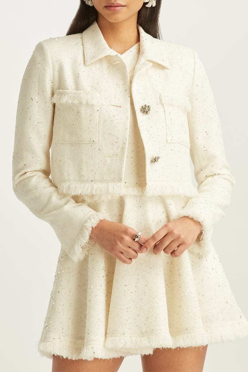 OSCAR DE LA RENTA-Sequin Boucle Cropped Jacket-