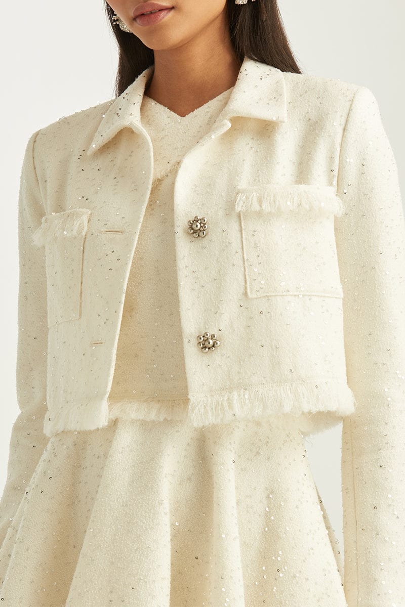 OSCAR DE LA RENTA-Sequin Boucle Cropped Jacket-