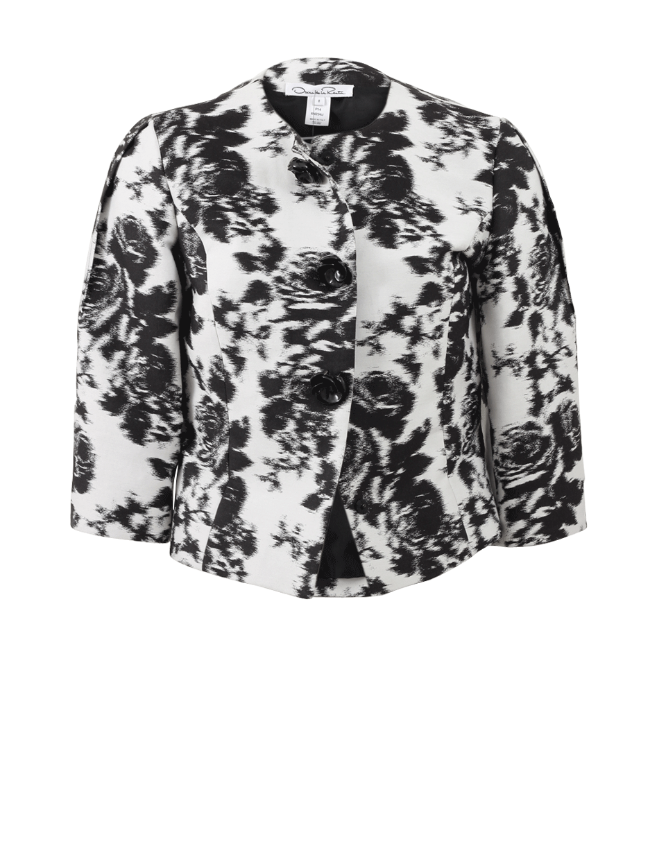 OSCAR DE LA RENTA-Floral Crop Jacket-WHT/BLK