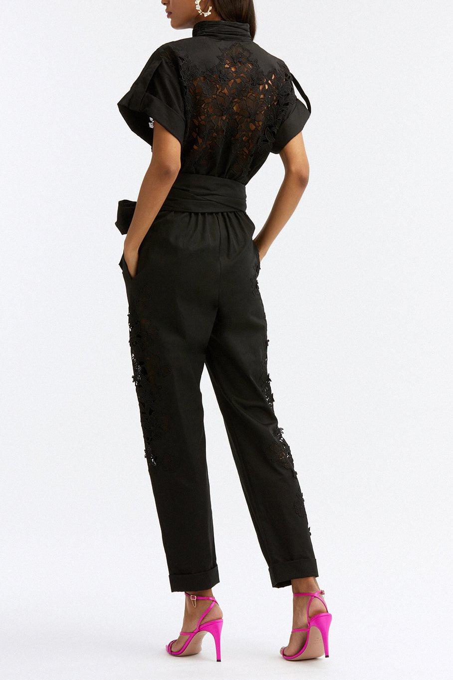 OSCAR DE LA RENTA-Guipure Inset Cotton Jumpsuit-