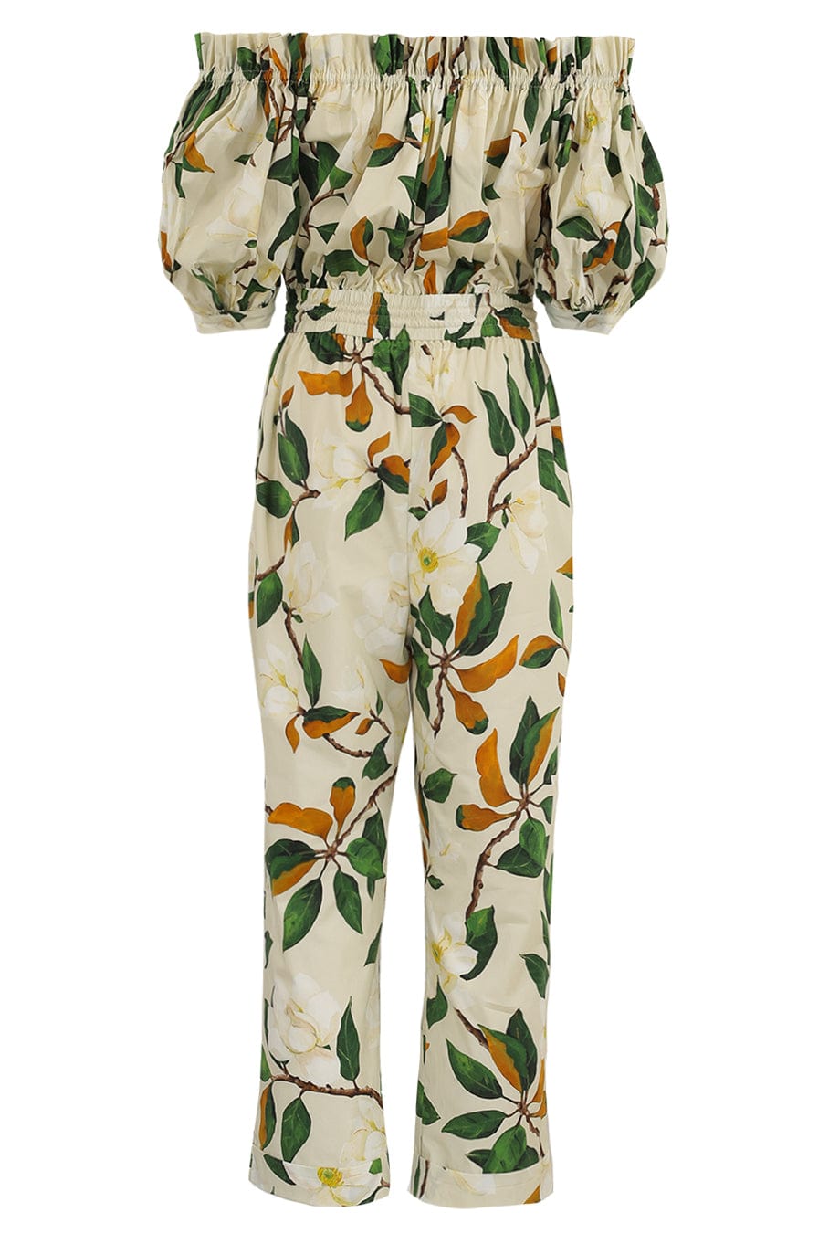 OSCAR DE LA RENTA-Off Shoulder Magnolia Jumpsuit-SAND MULTI