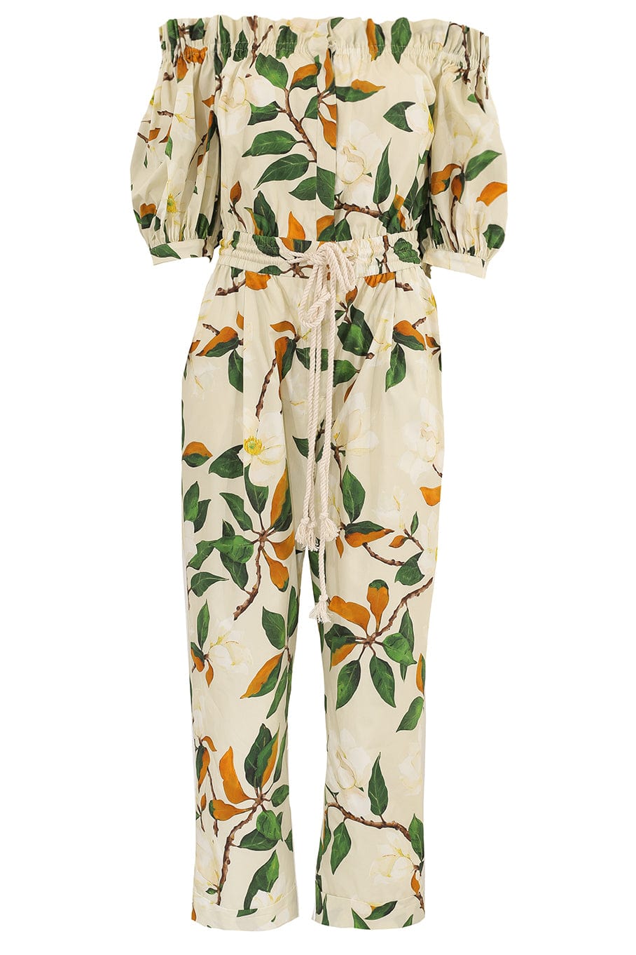 OSCAR DE LA RENTA-Off Shoulder Magnolia Jumpsuit-SAND MULTI