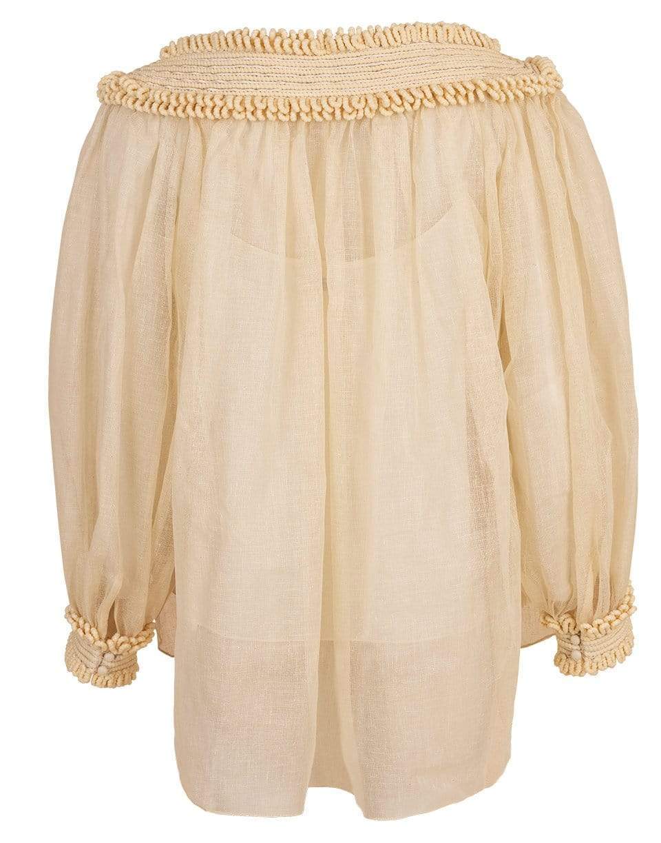 OSCAR DE LA RENTA-Silk Linen Peasant Blouse-