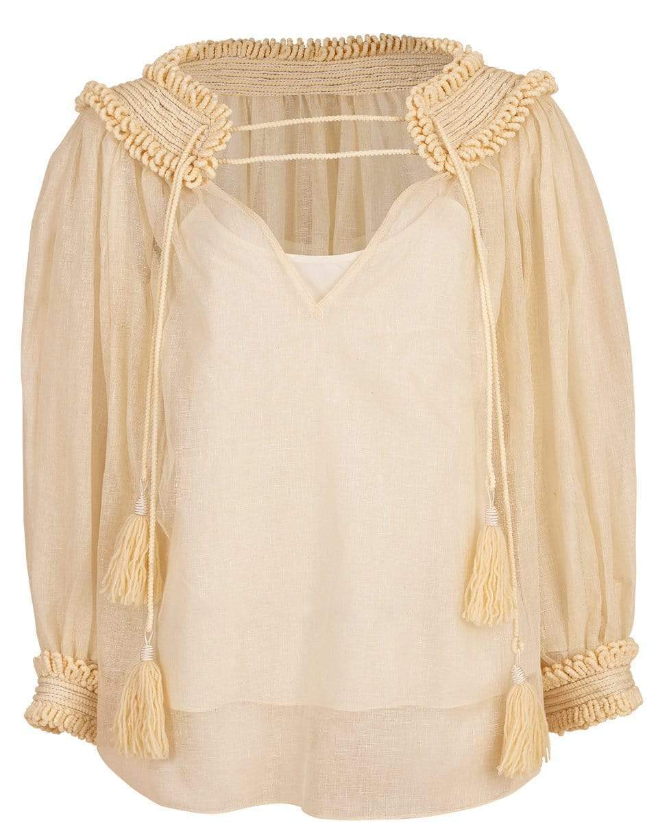 OSCAR DE LA RENTA-Silk Linen Peasant Blouse-