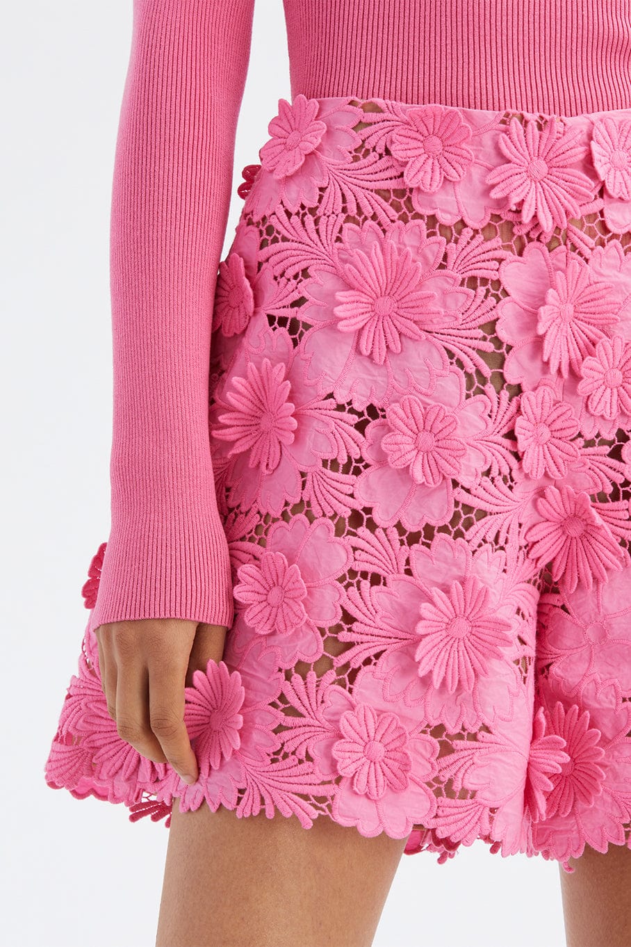 OSCAR DE LA RENTA-Cotton Floral Guipure Wide Leg Short-