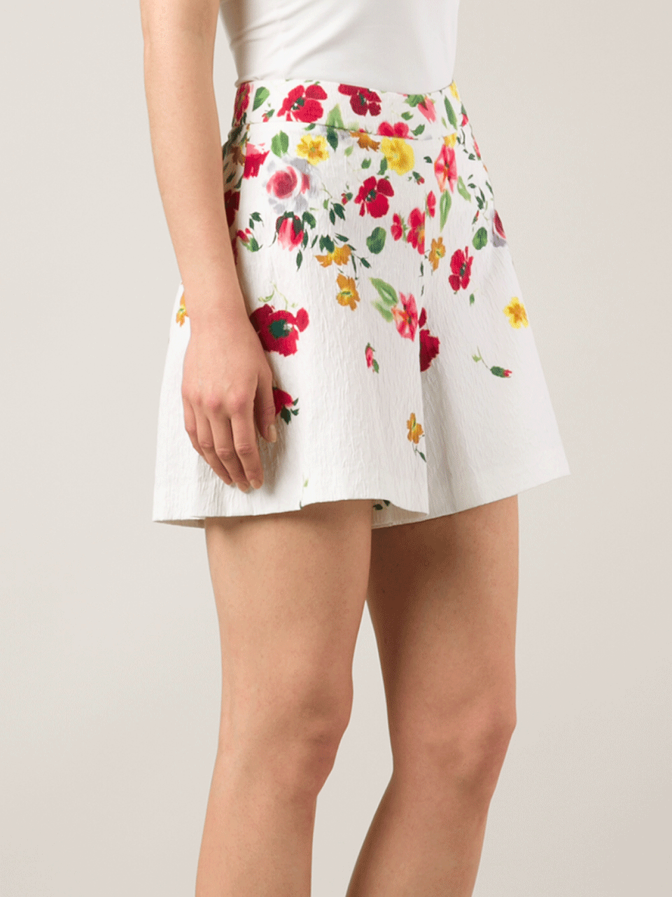 OSCAR DE LA RENTA-Floral Wide Leg Short-RED