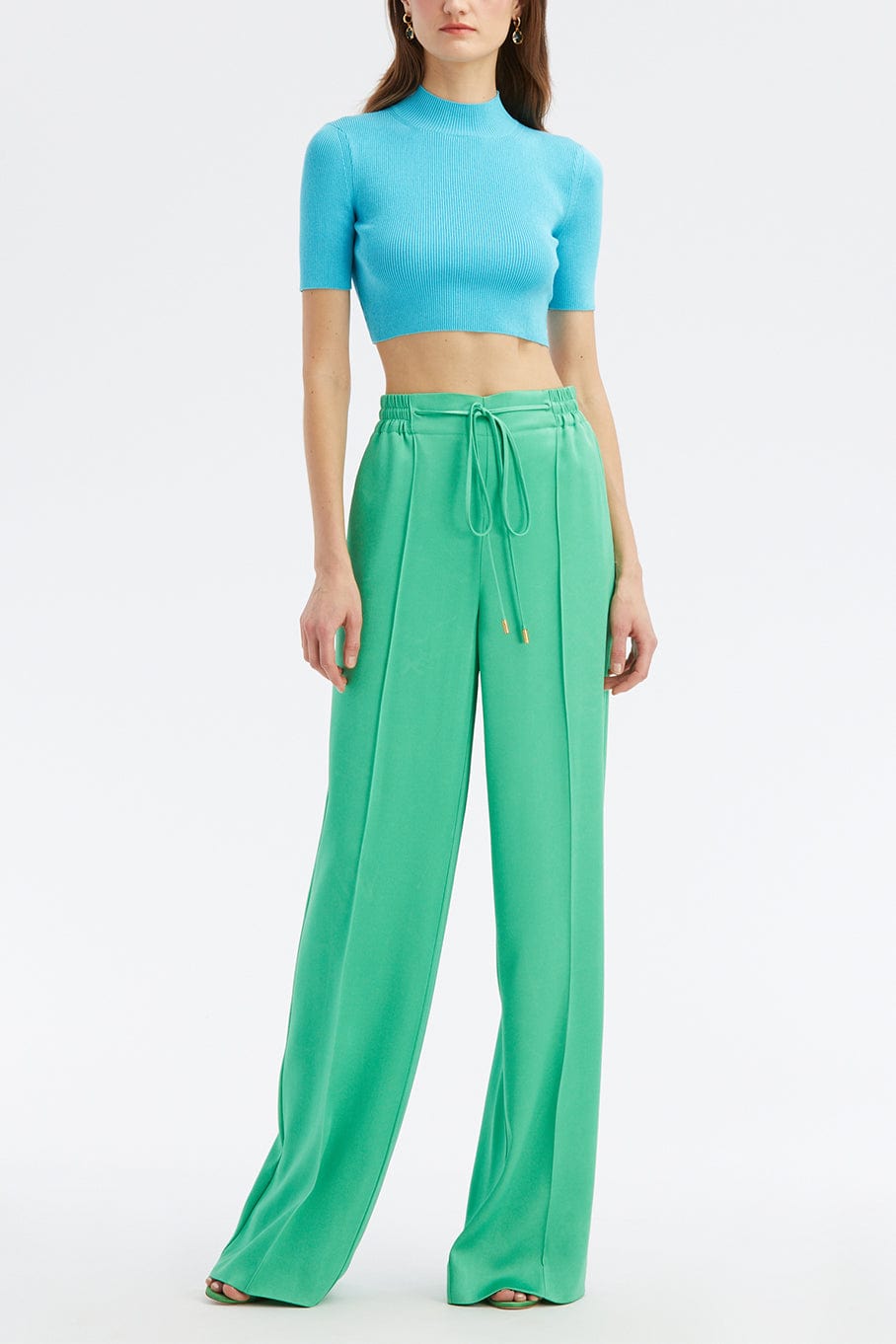OSCAR DE LA RENTA-Drawstring Tie Wide Leg Pant-