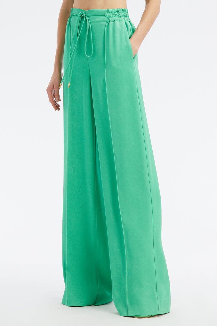 OSCAR DE LA RENTA-Drawstring Tie Wide Leg Pant-