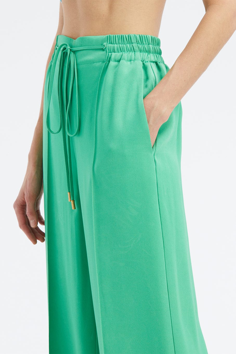 OSCAR DE LA RENTA-Drawstring Tie Wide Leg Pant-
