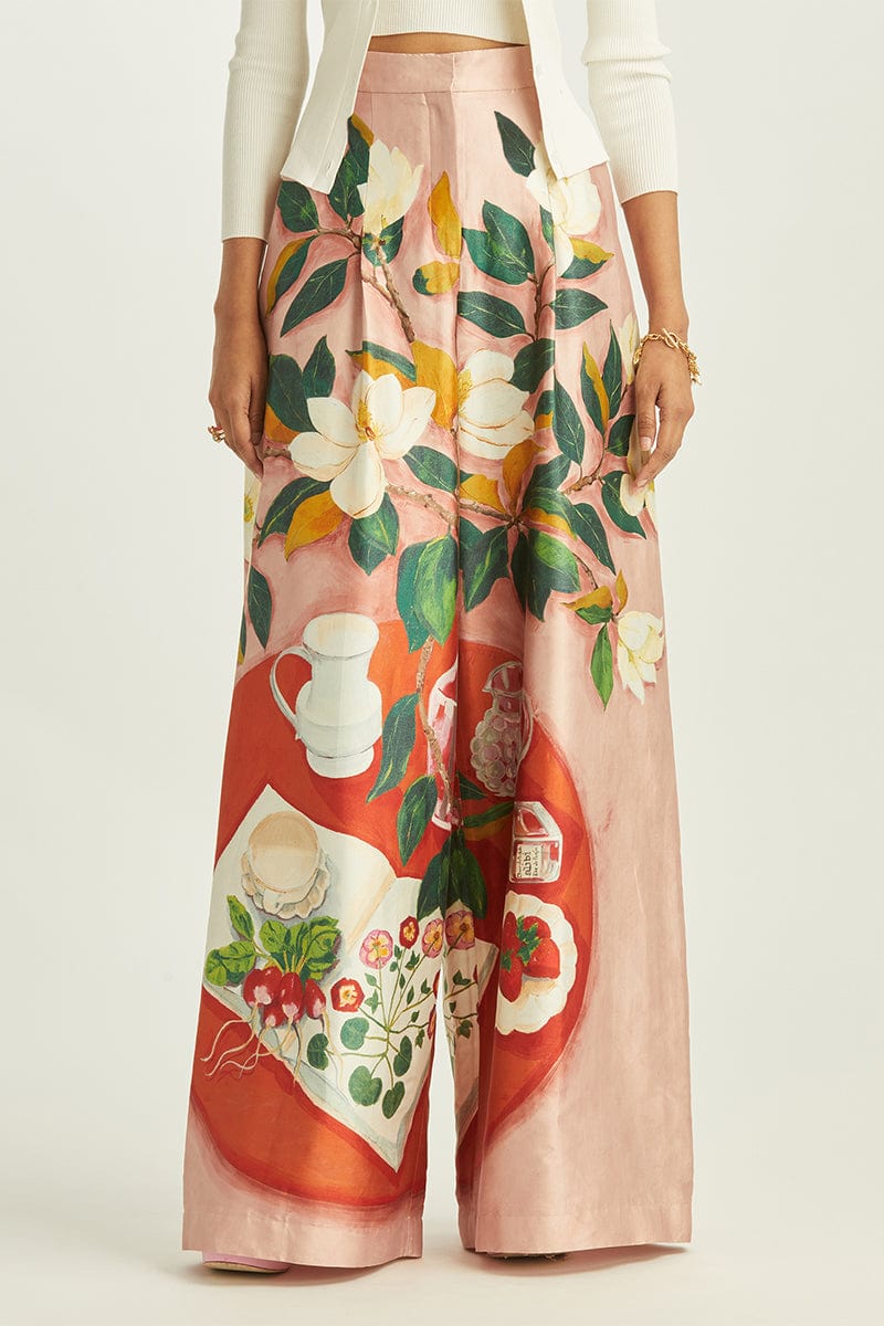 OSCAR DE LA RENTA-Painted Mikado Wide leg Pant-