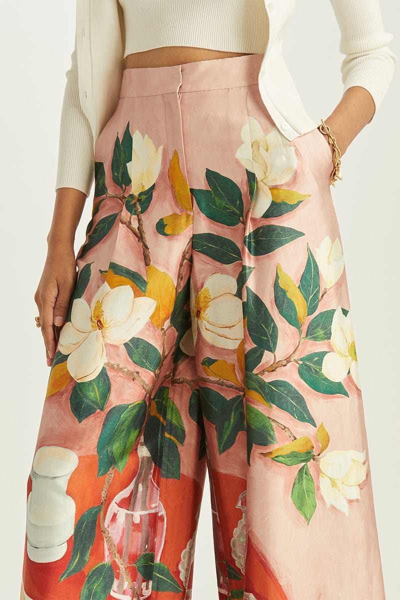 OSCAR DE LA RENTA-Painted Mikado Wide leg Pant-