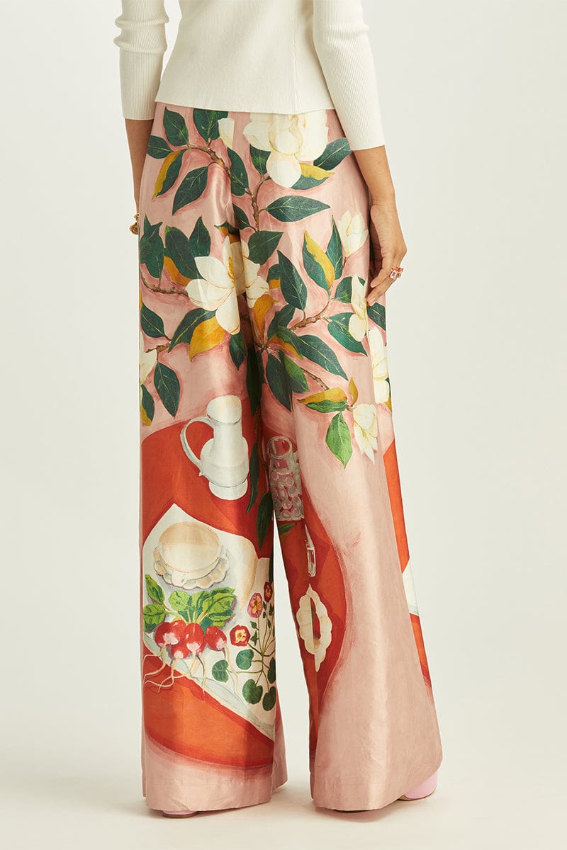OSCAR DE LA RENTA-Painted Mikado Wide leg Pant-
