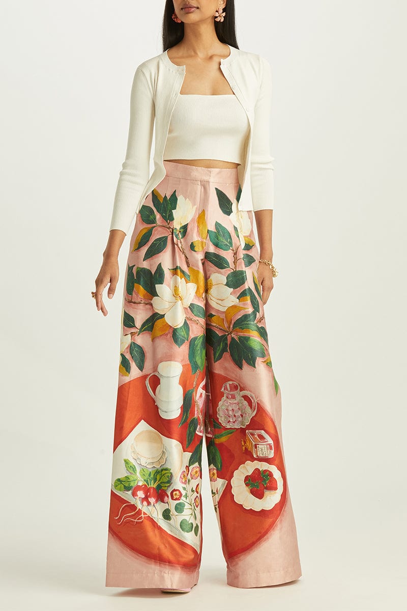 OSCAR DE LA RENTA-Painted Mikado Wide leg Pant-