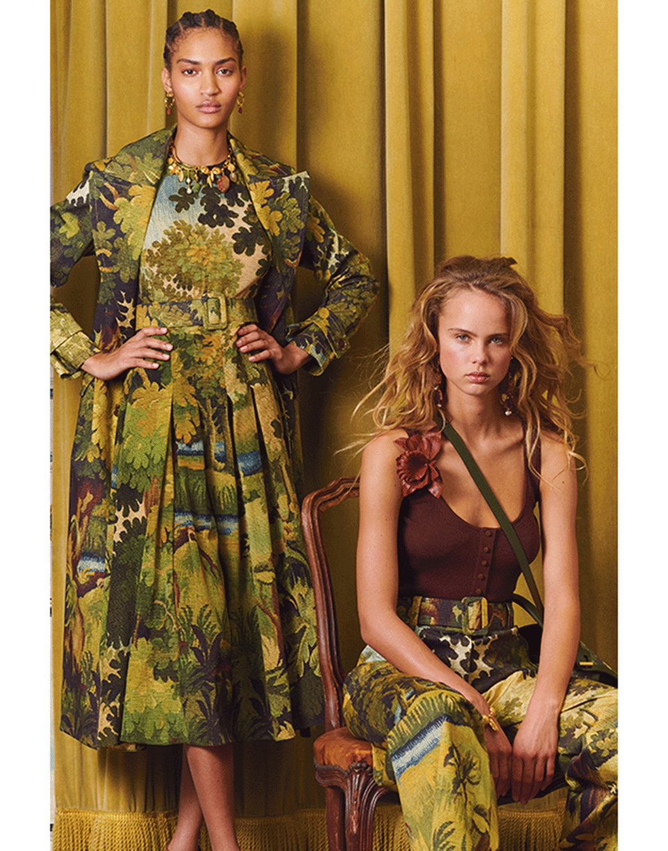 OSCAR DE LA RENTA-Printed Full Leg Belted Trouser-