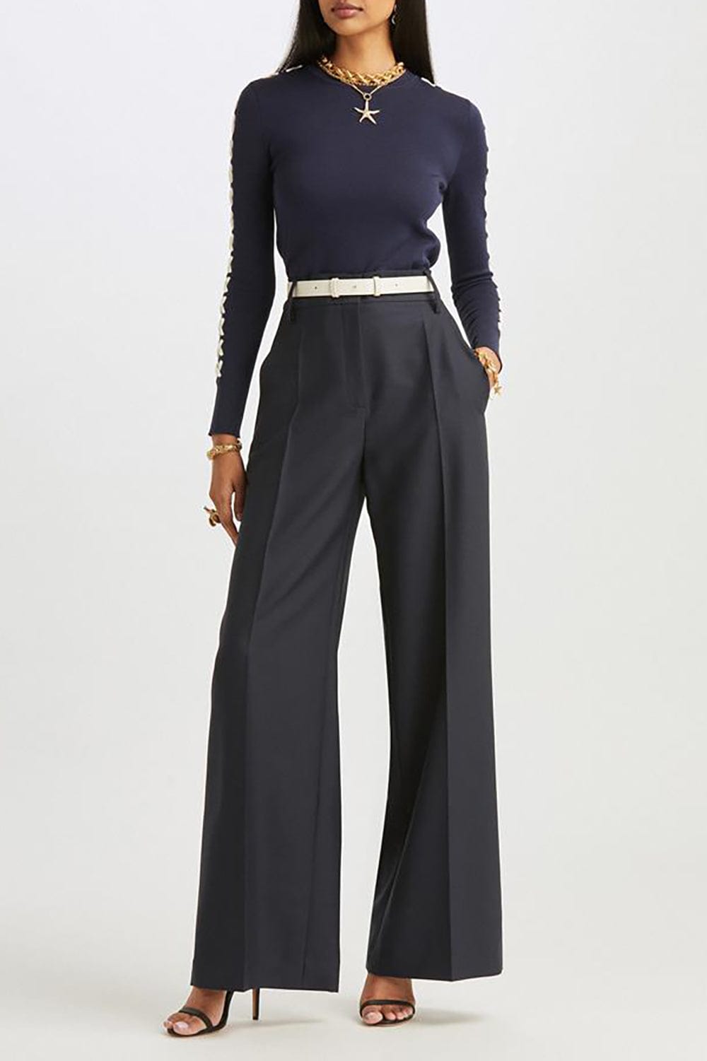 OSCAR DE LA RENTA-Wide Leg Pant-NAVY