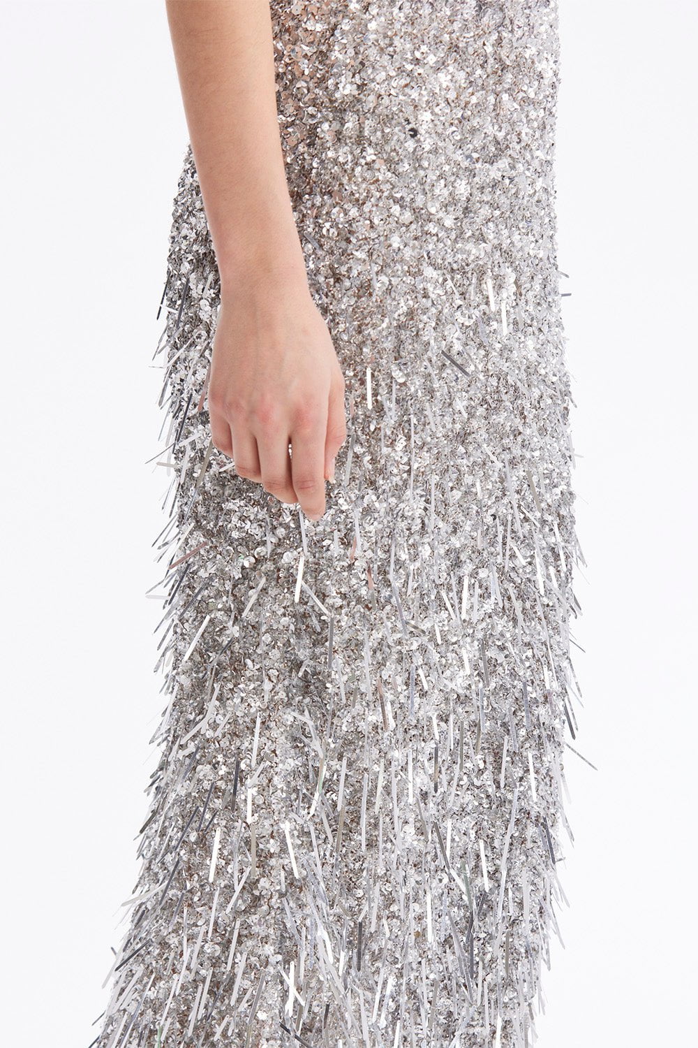 OSCAR DE LA RENTA-Sequin Paillette Embroidered Pencil Skirt-SILVER