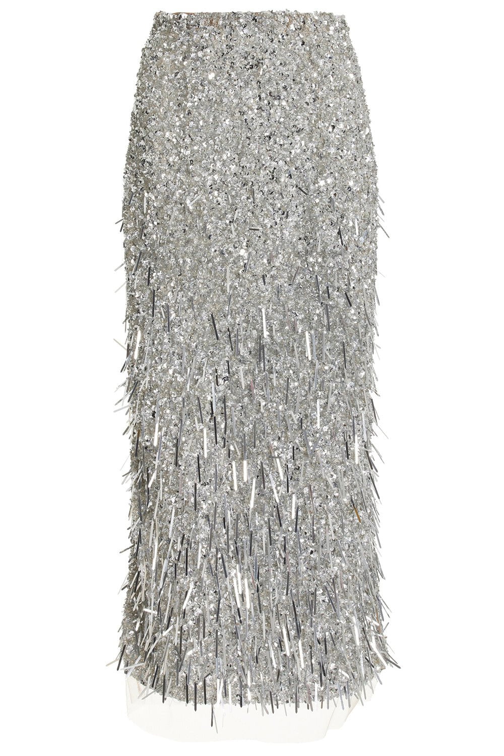 OSCAR DE LA RENTA-Sequin Paillette Embroidered Pencil Skirt-SILVER