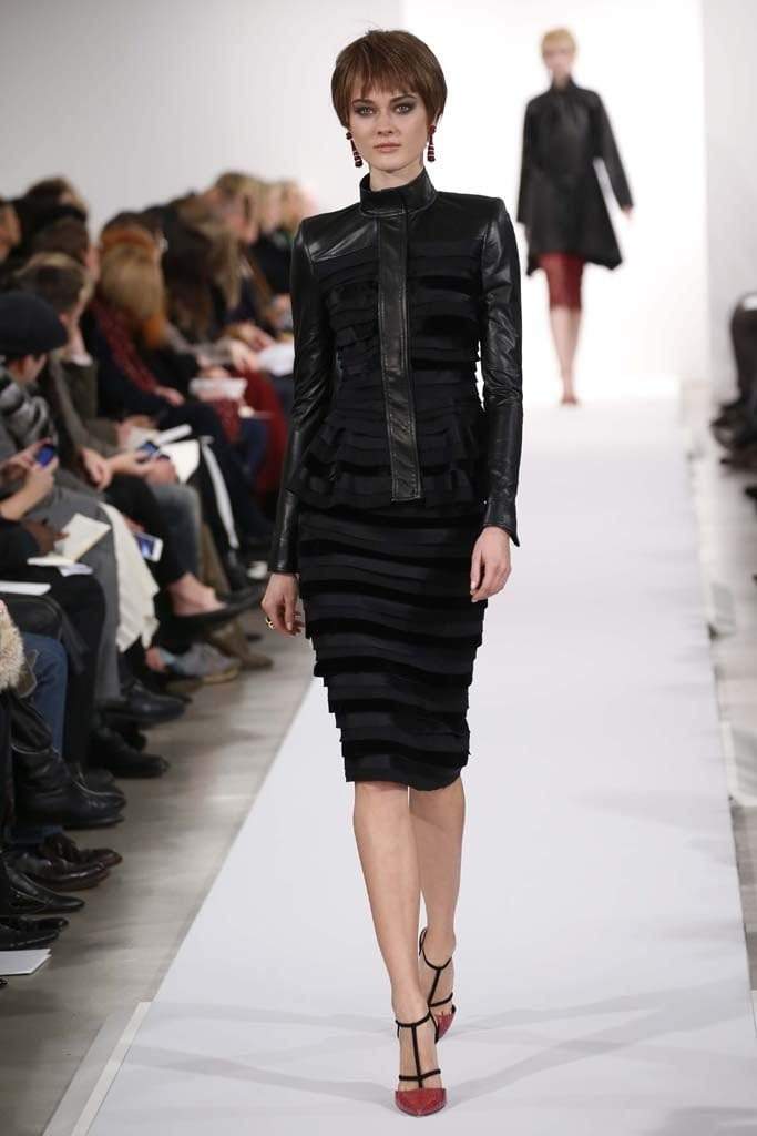 OSCAR DE LA RENTA-Leather And Velvet Pencil Skirt-