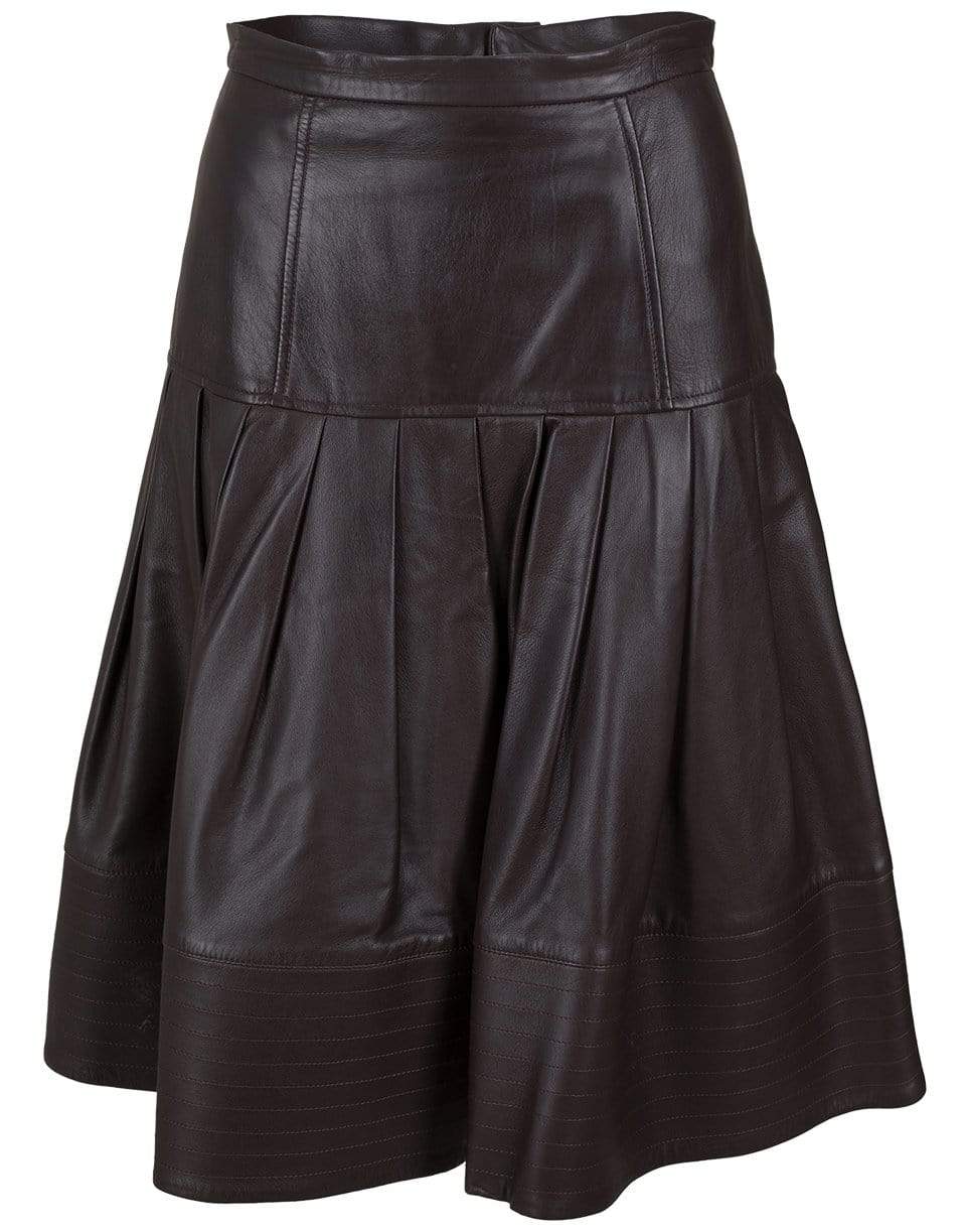 OSCAR DE LA RENTA-Yoke Waist Full Leather Skirt-BROWN