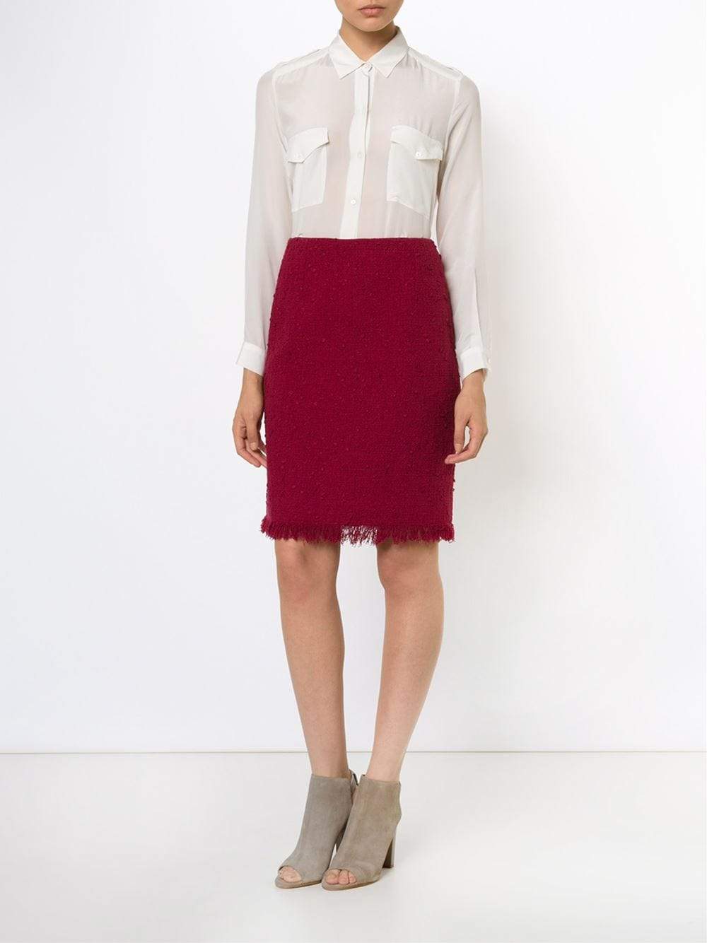 OSCAR DE LA RENTA-Fringe Tweed Pencil Skirt-