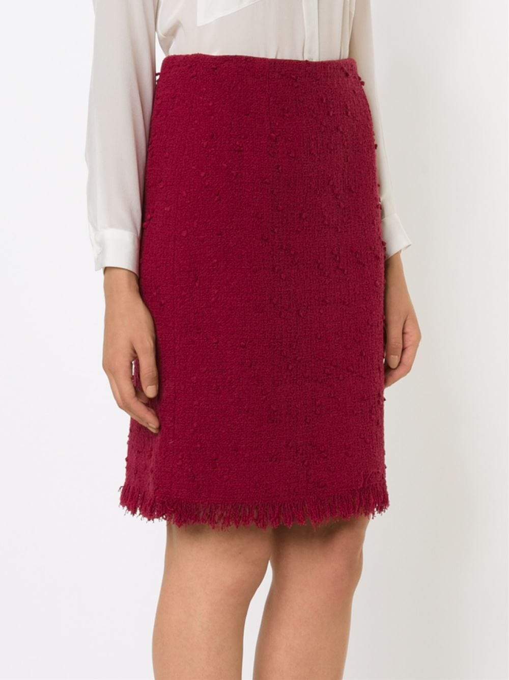 OSCAR DE LA RENTA-Fringe Tweed Pencil Skirt-