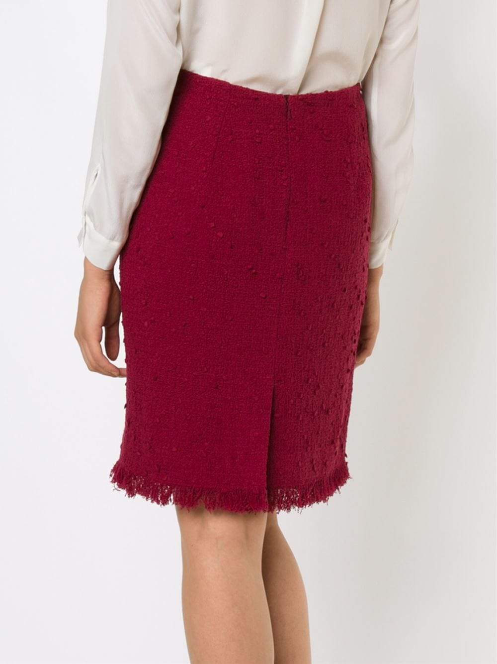 OSCAR DE LA RENTA-Fringe Tweed Pencil Skirt-