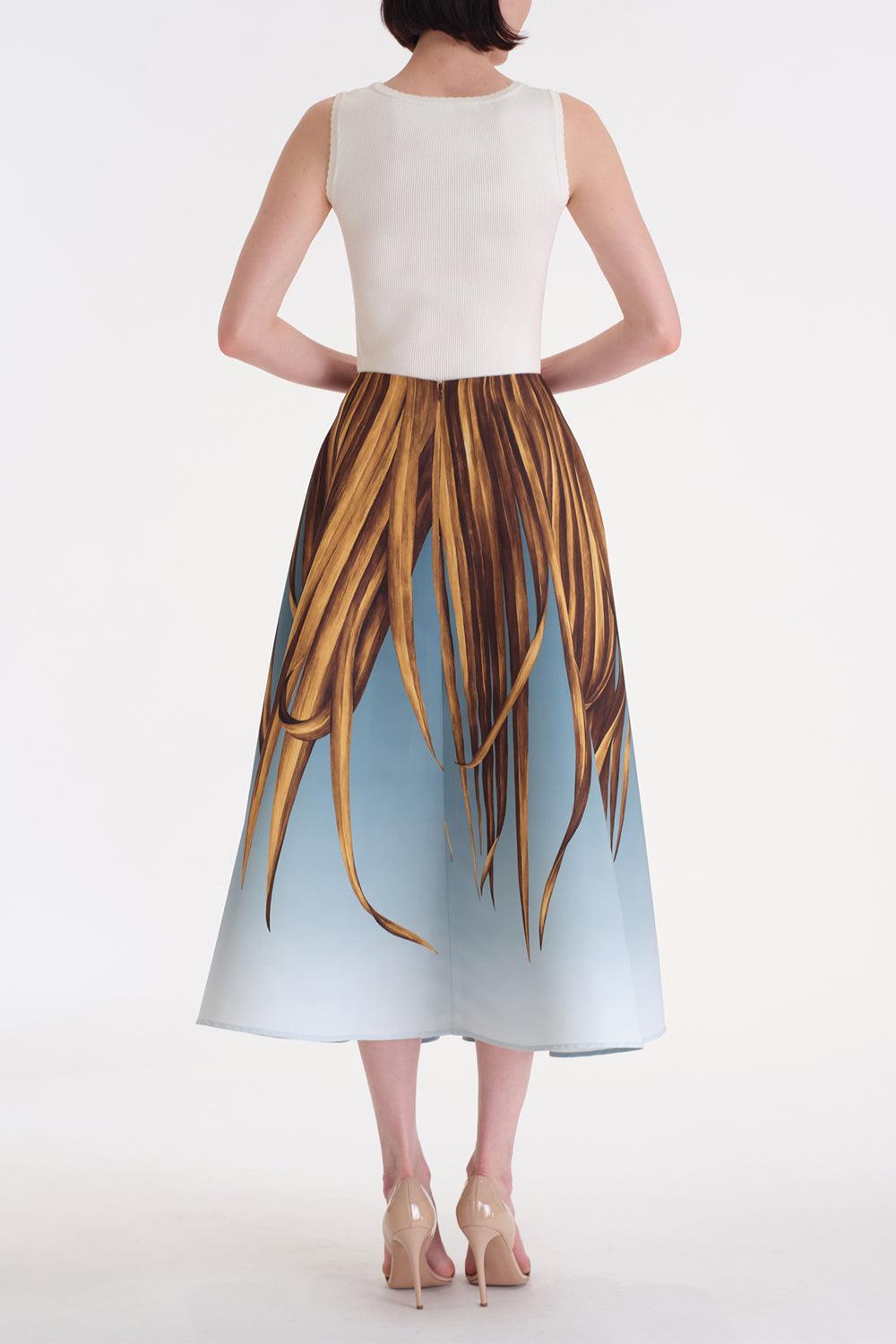 Palm Print Ombre Circle Skirt-COASTAL-4-CLOTHINGSKIRTMIDI-OSCAR DE LA RENTA