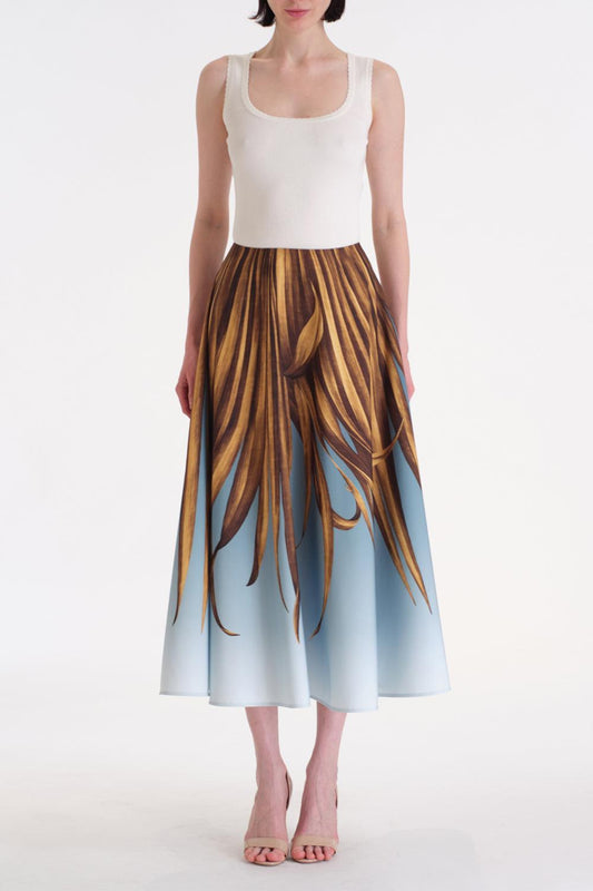 Palm Print Ombre Circle Skirt-COASTAL-4-CLOTHINGSKIRTMIDI-OSCAR DE LA RENTA
