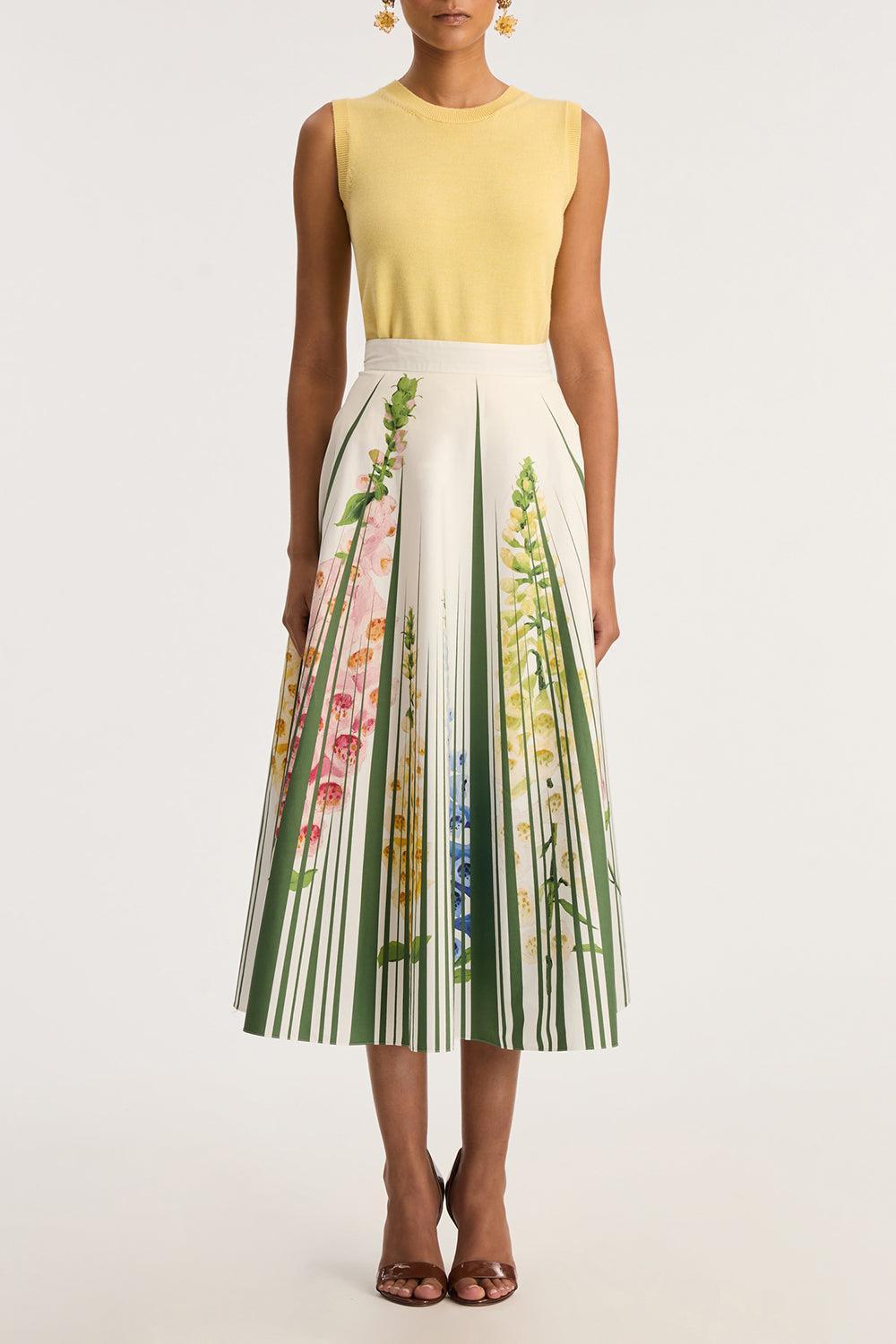 Foxgloves Midi Skirt-GREENMLT-2-CLOTHINGSKIRTMIDI-OSCAR DE LA RENTA