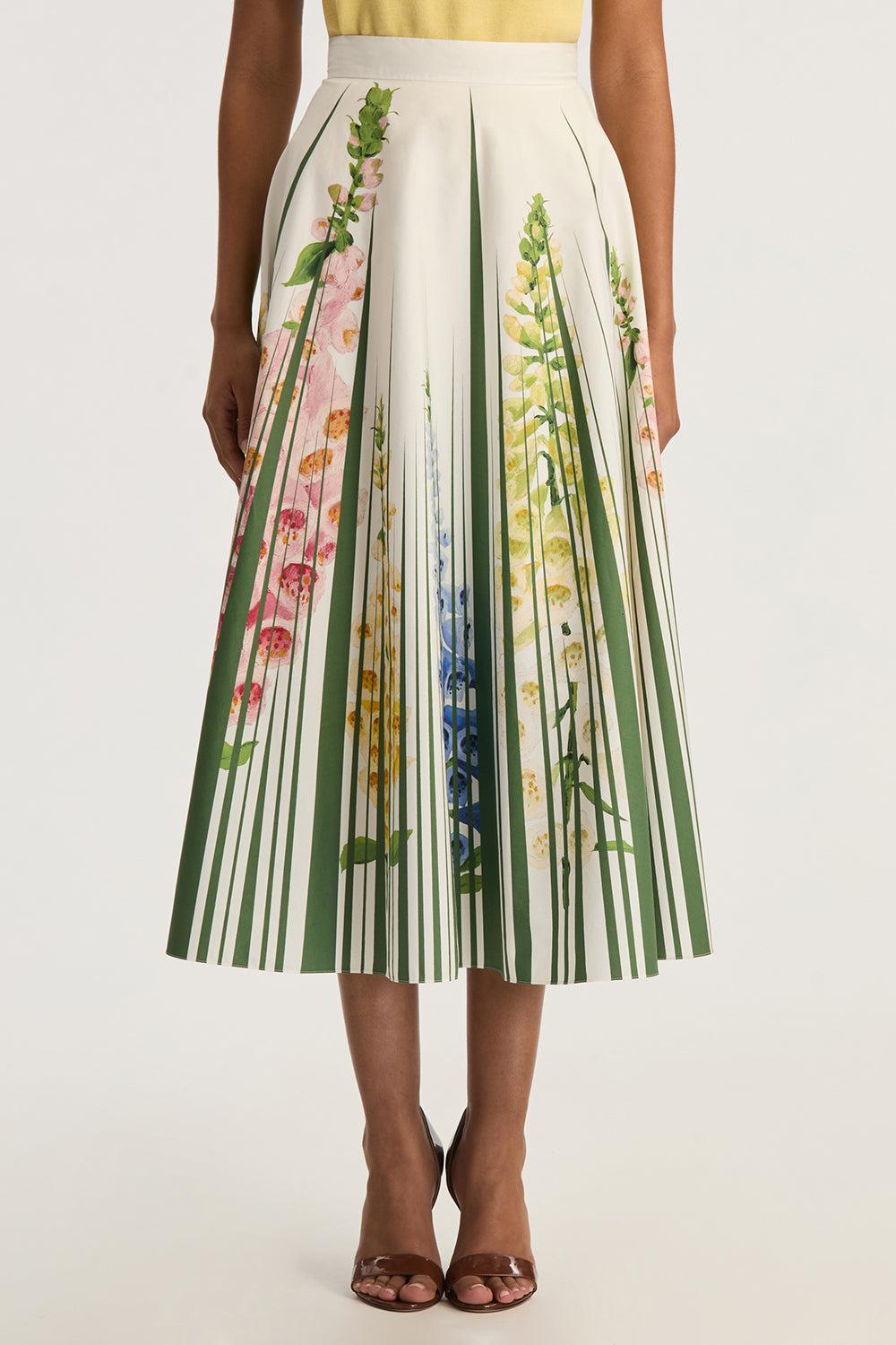 Foxgloves Midi Skirt-GREENMLT-2-CLOTHINGSKIRTMIDI-OSCAR DE LA RENTA