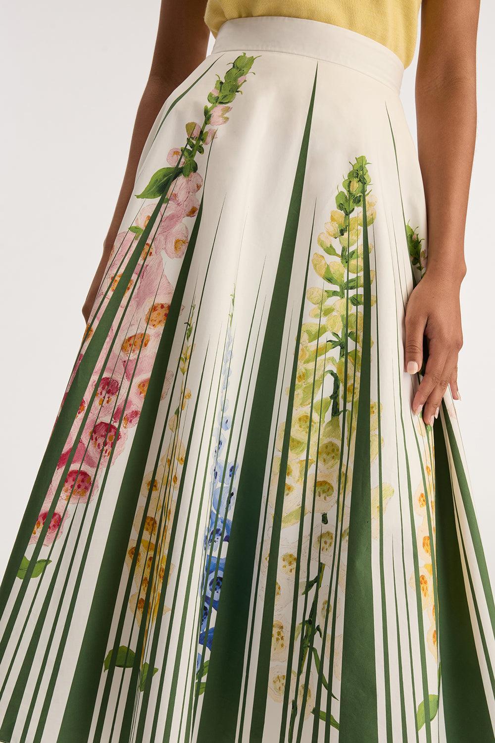 Foxgloves Midi Skirt-GREENMLT-2-CLOTHINGSKIRTMIDI-OSCAR DE LA RENTA