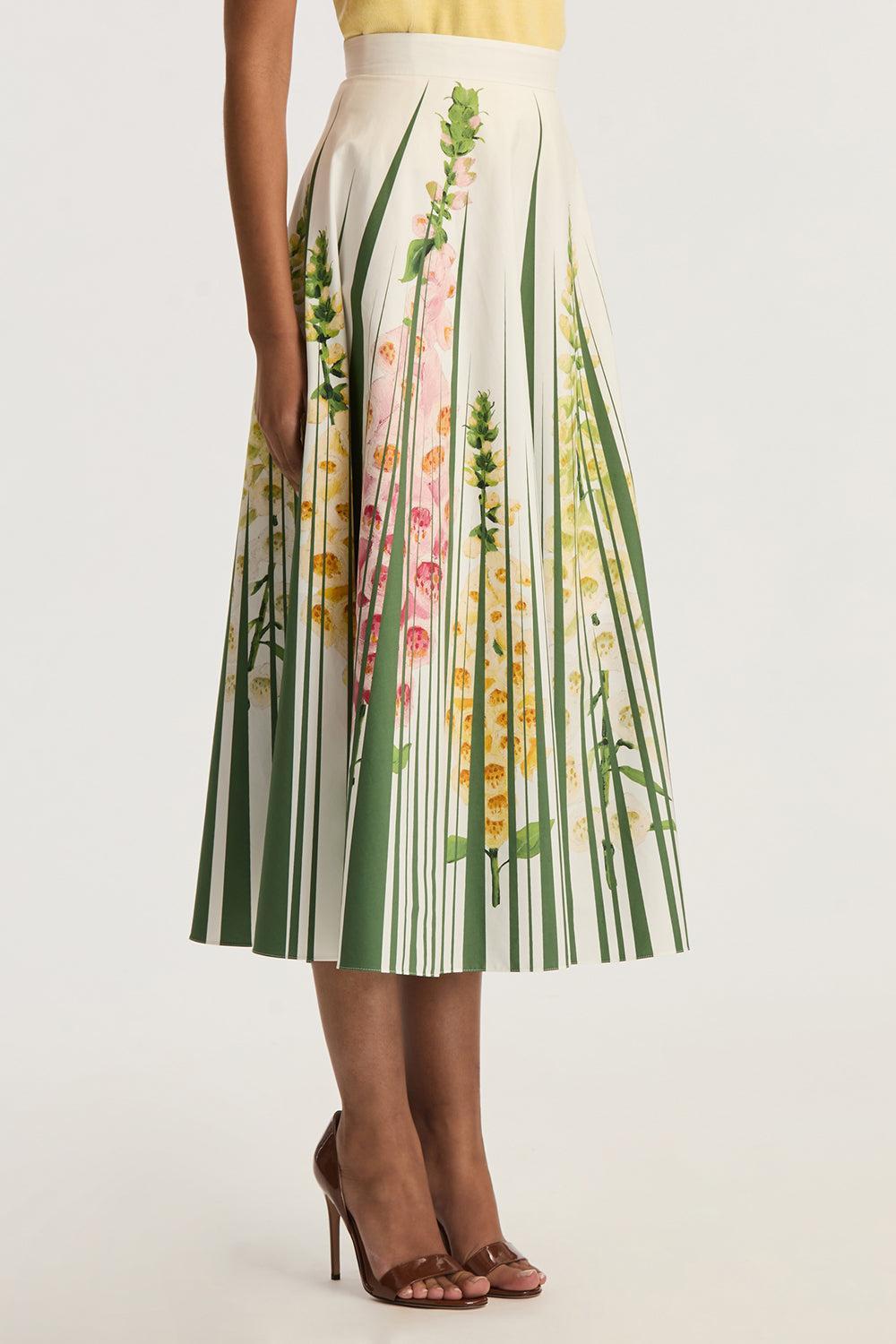 Foxgloves Midi Skirt-GREENMLT-2-CLOTHINGSKIRTMIDI-OSCAR DE LA RENTA