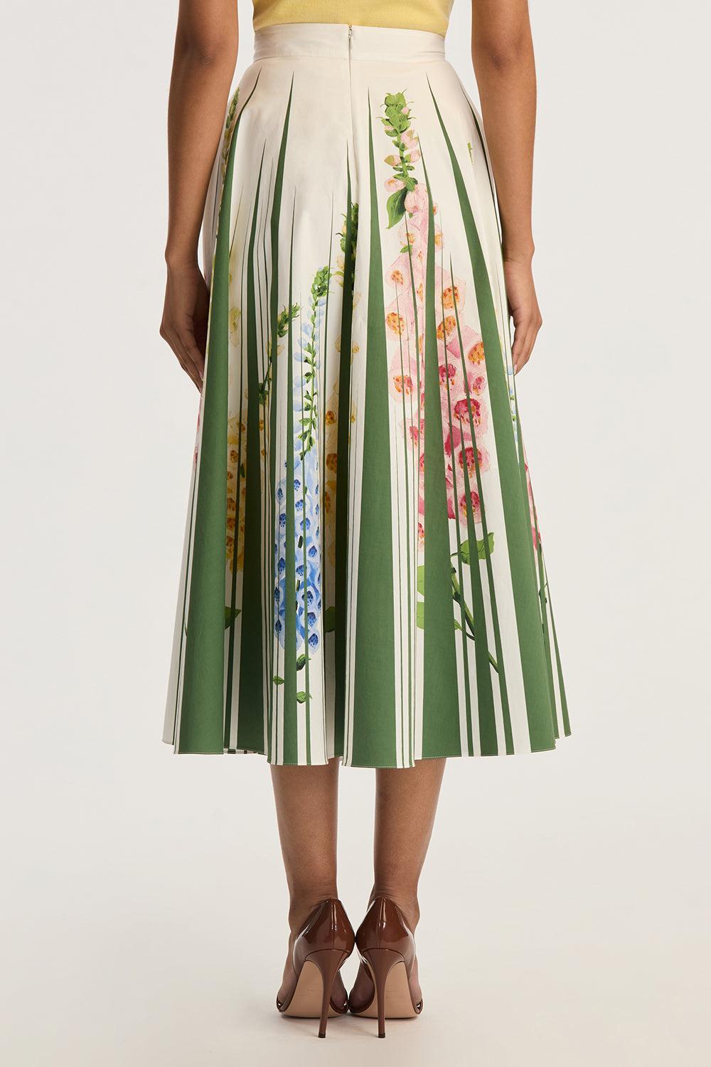 Foxgloves Midi Skirt-GREENMLT-2-CLOTHINGSKIRTMIDI-OSCAR DE LA RENTA