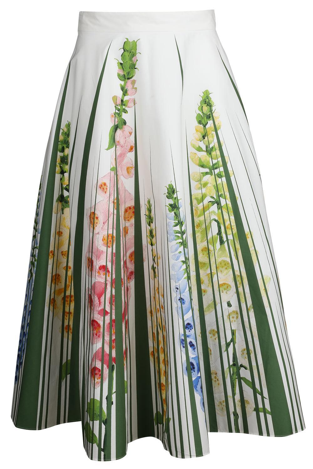Foxgloves Midi Skirt-GREENMLT-2-CLOTHINGSKIRTMIDI-OSCAR DE LA RENTA