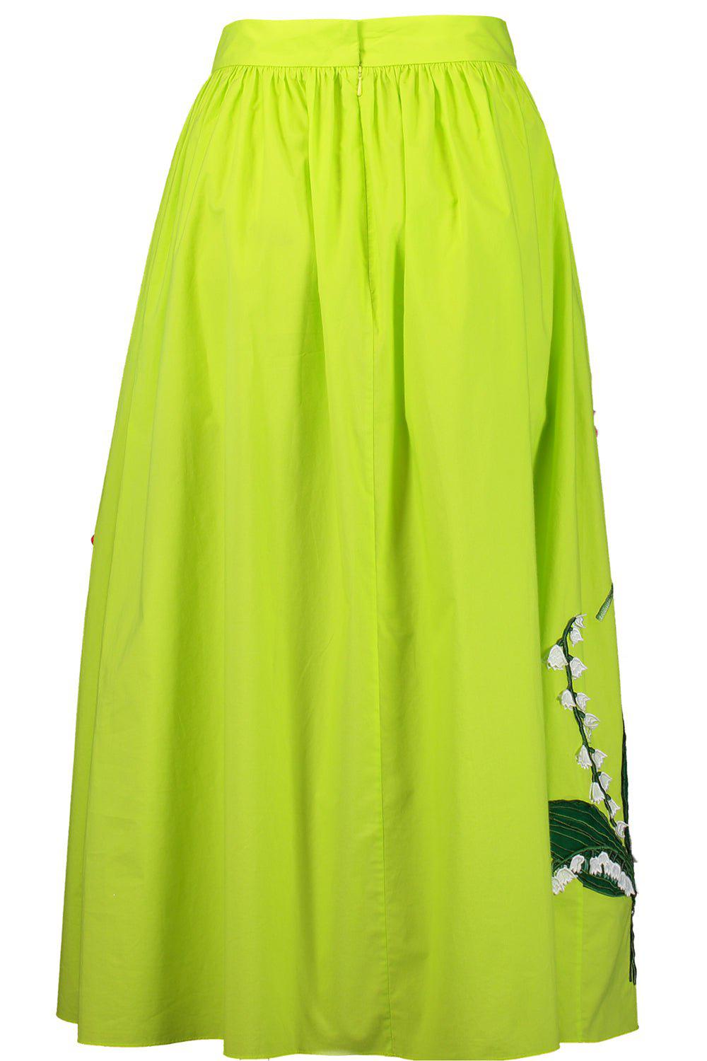 OSCAR DE LA RENTA-Painted Poppies Embroidered Skirt-