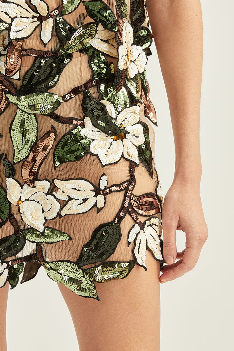 OSCAR DE LA RENTA-Magnolia Sequin Embroidered Skirt-WHITE MULTI