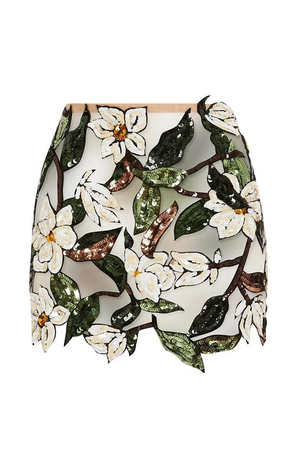 OSCAR DE LA RENTA-Magnolia Sequin Embroidered Skirt-WHITE MULTI