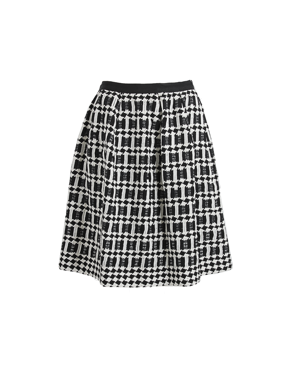 OSCAR DE LA RENTA-Back Zip Pleated Skirt-BLK/WHT