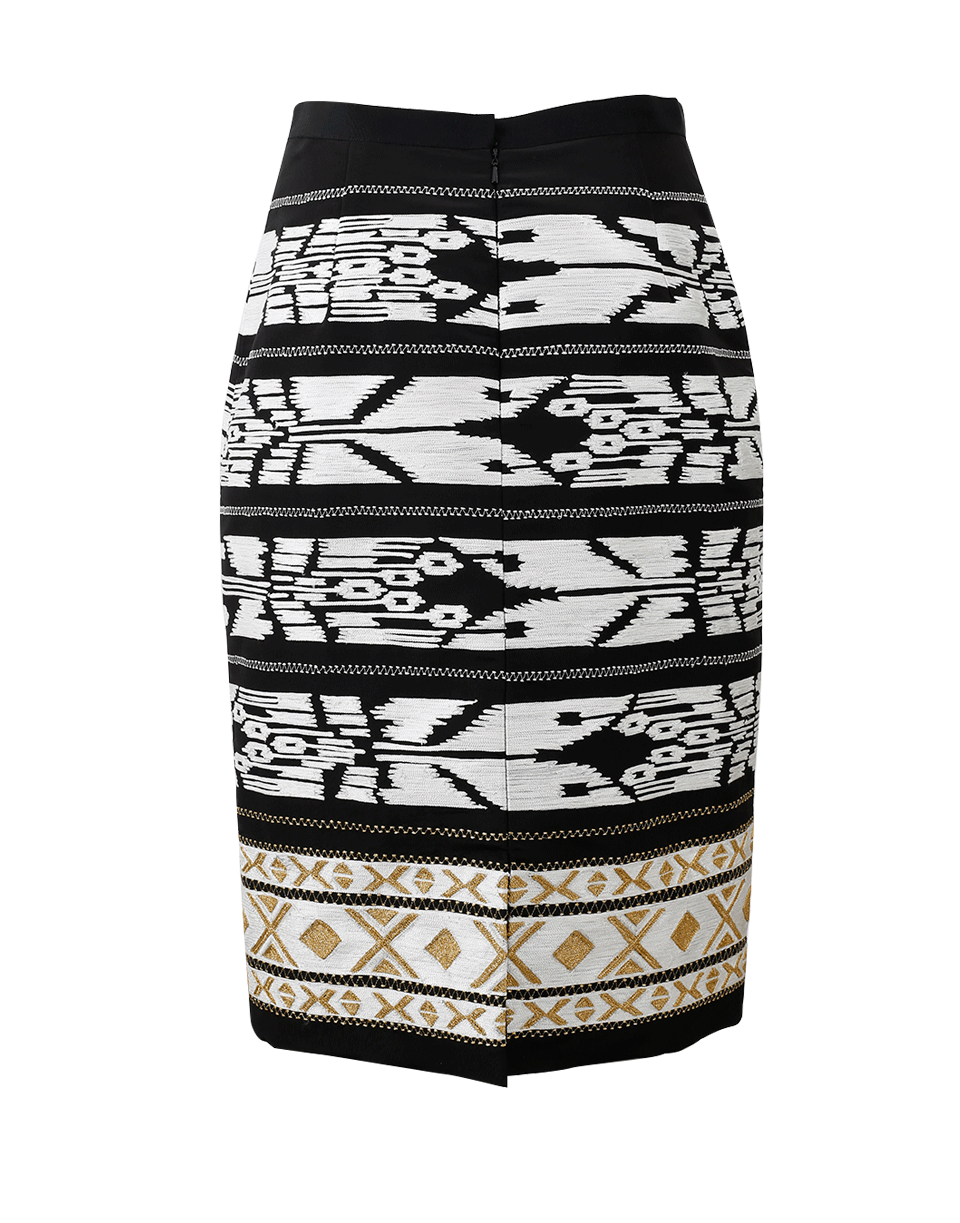 OSCAR DE LA RENTA-Ikat Threadwork Embroidered Pencil Skirt-