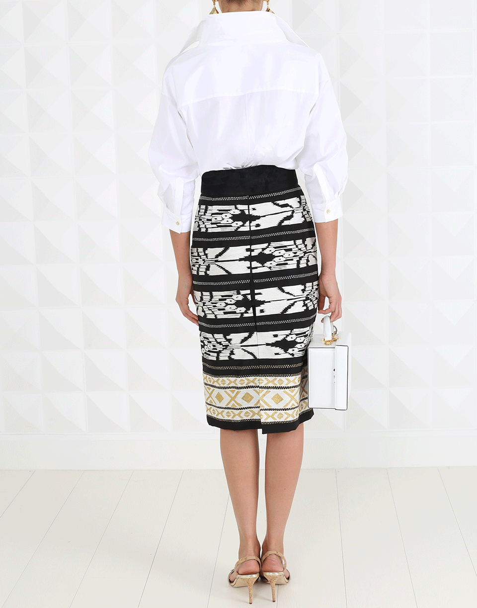 OSCAR DE LA RENTA-Ikat Threadwork Embroidered Pencil Skirt-