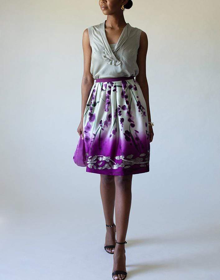 OSCAR DE LA RENTA-Floral Dip Dye Embroidered Skirt-PURPLE