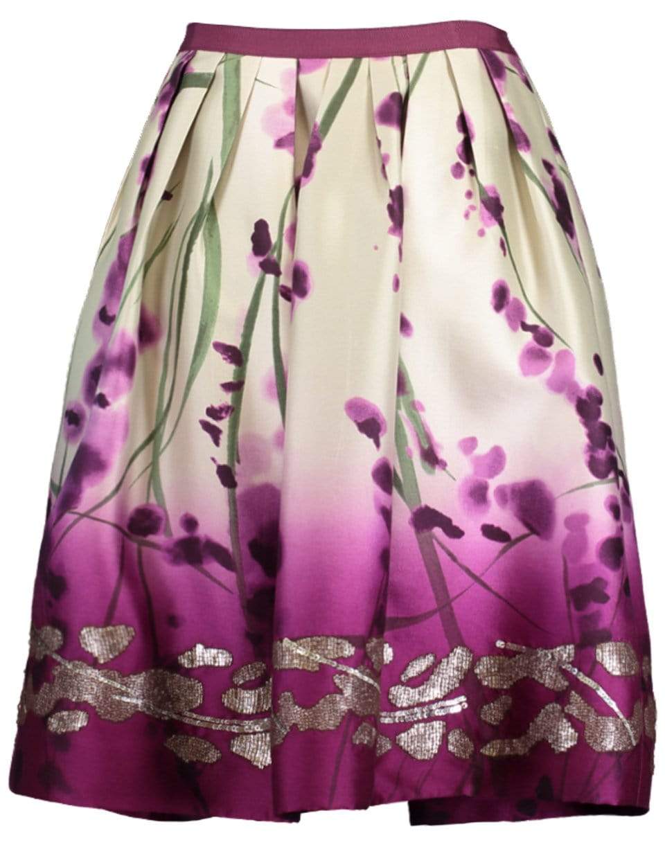 OSCAR DE LA RENTA-Floral Dip Dye Embroidered Skirt-PURPLE