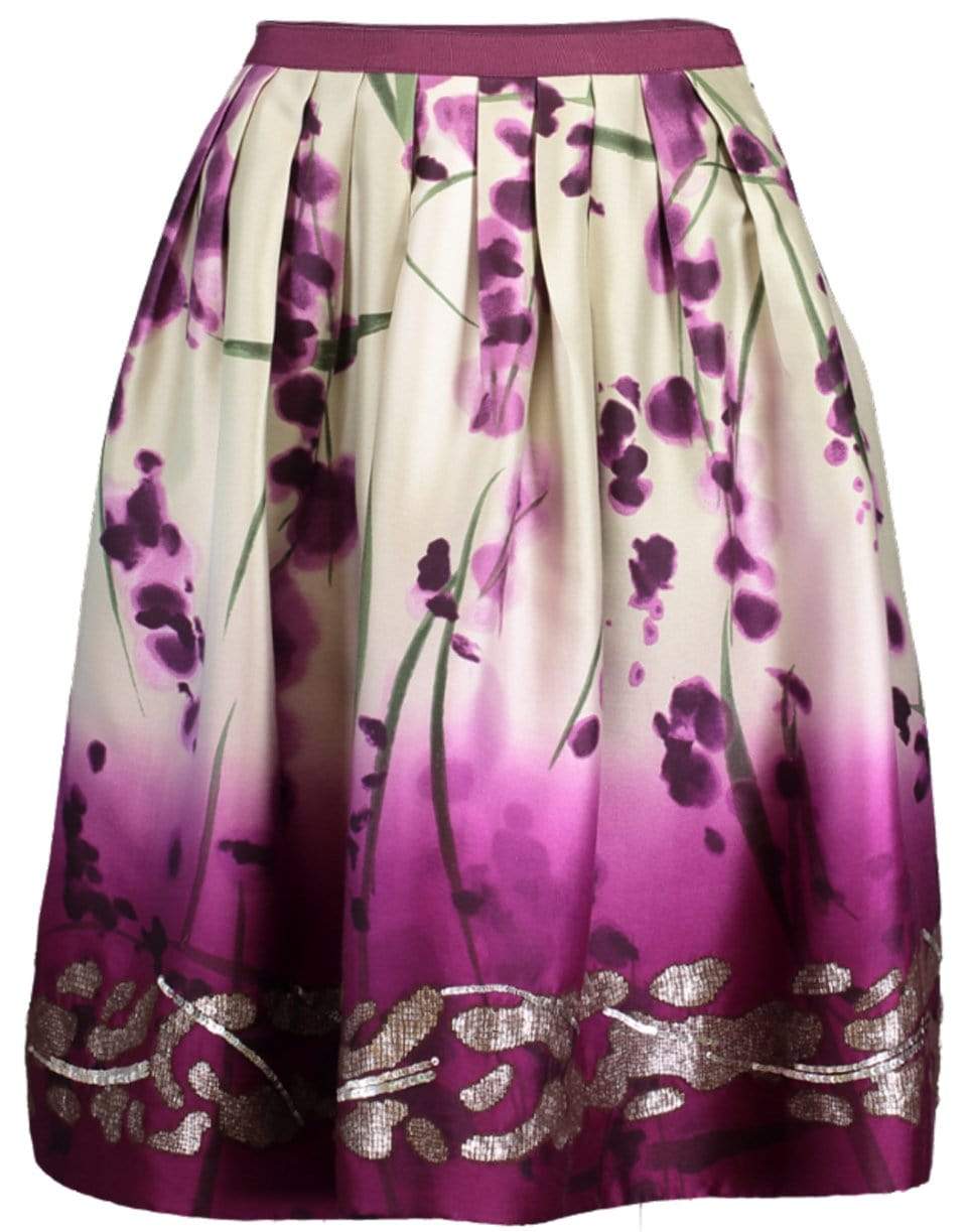 OSCAR DE LA RENTA-Floral Dip Dye Embroidered Skirt-PURPLE