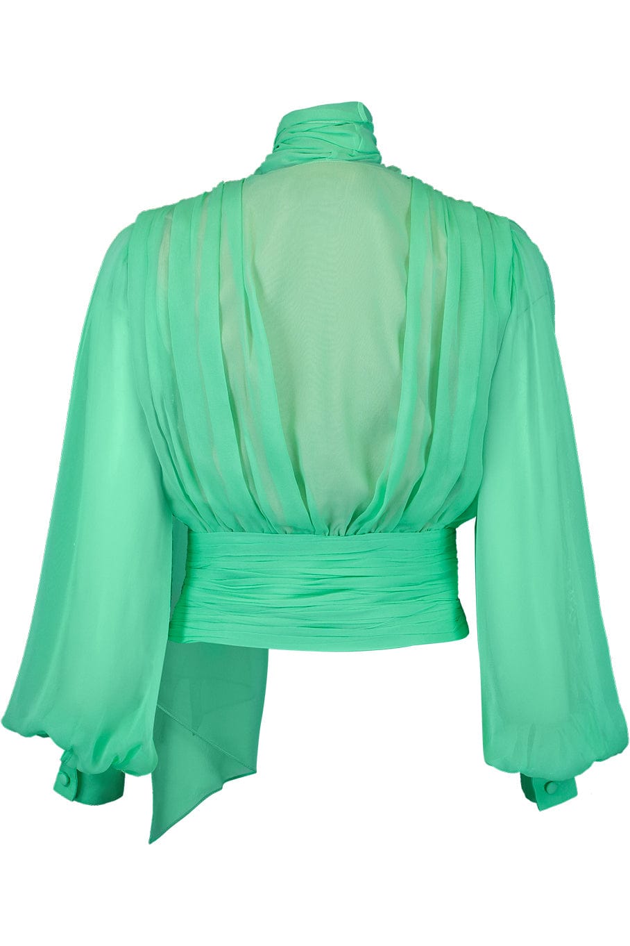 OSCAR DE LA RENTA-Long Sleeve Chiffon Tie Neck Blouse-