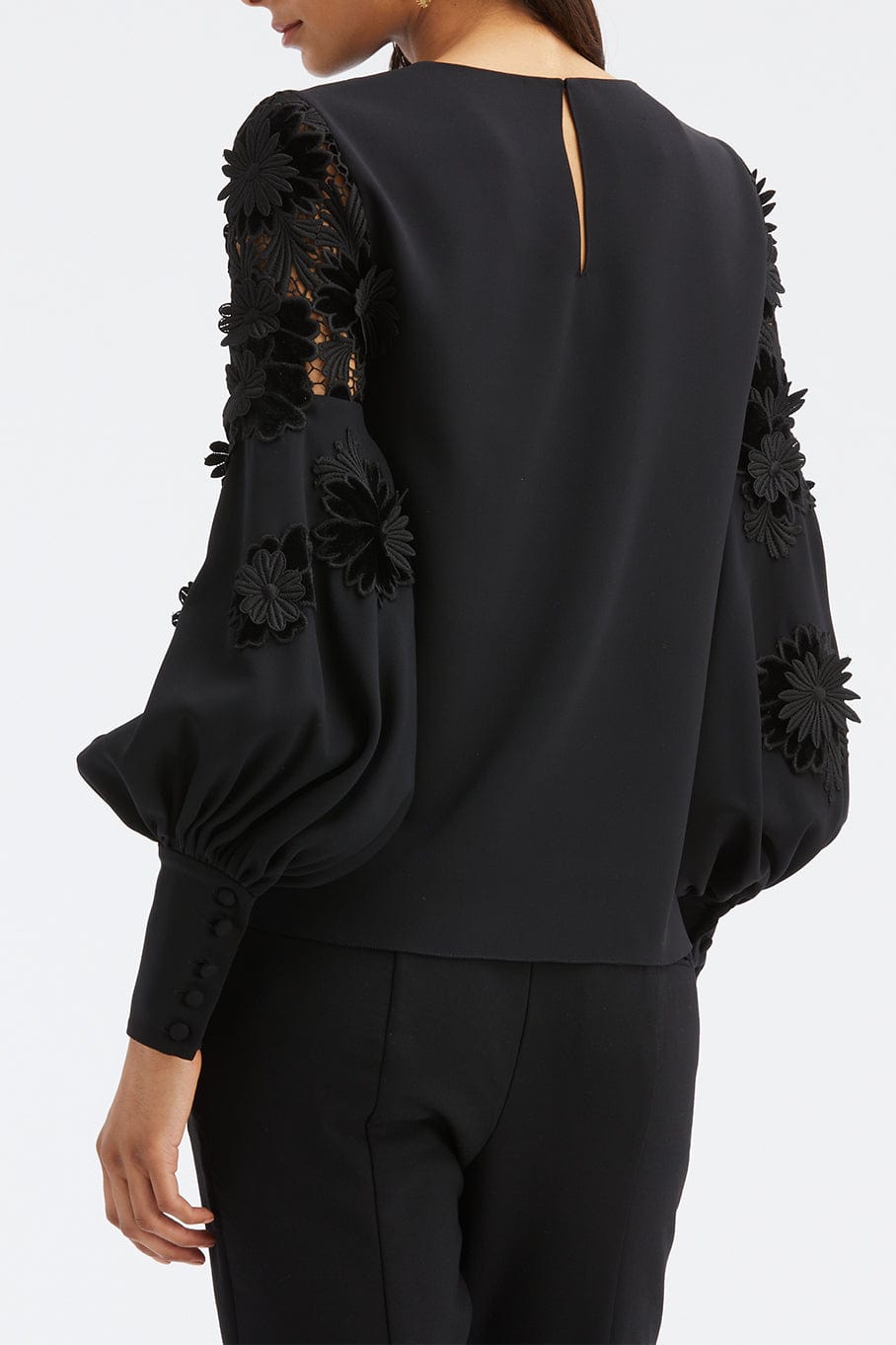 OSCAR DE LA RENTA-Velvet Guipure Inset Sleeve Blouse-